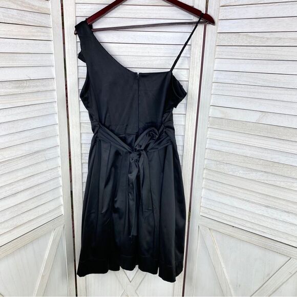 Teeze Me Juniors Satin Taffeta One Shoulder Rosettes Dress Black 11 - Picture 8 of 11